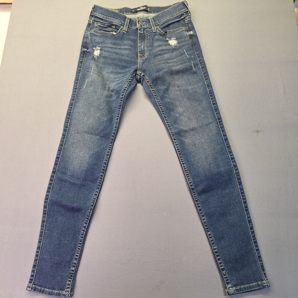 Hollister Super Skinny Advanced Stretch Mens Jeans Blue Distressed 28x30
